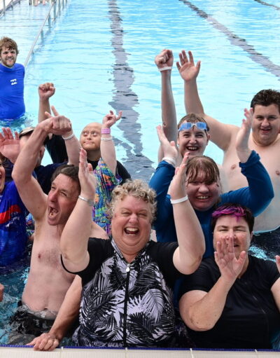 Group having fun at pool party