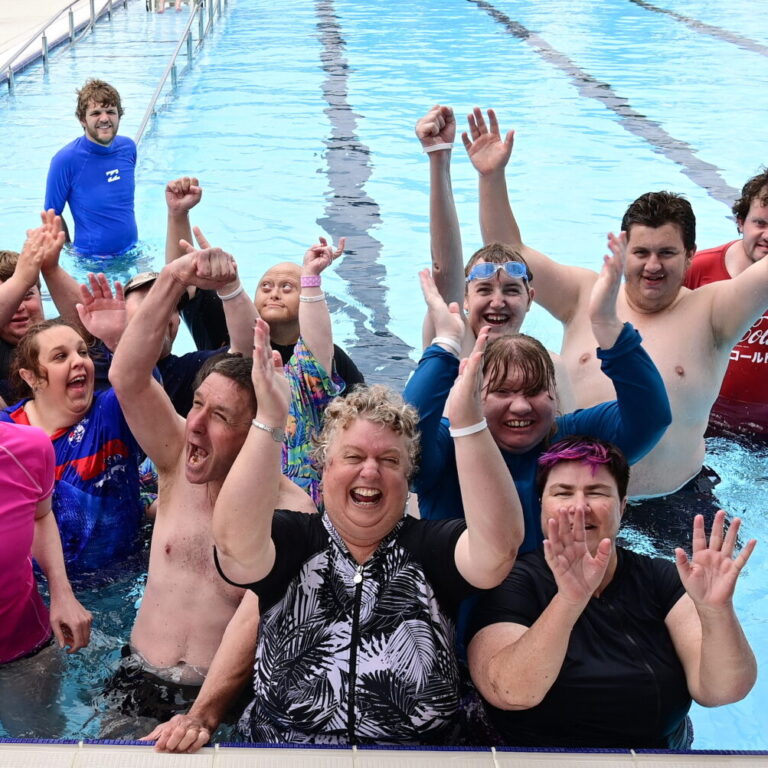 Group having fun at pool party