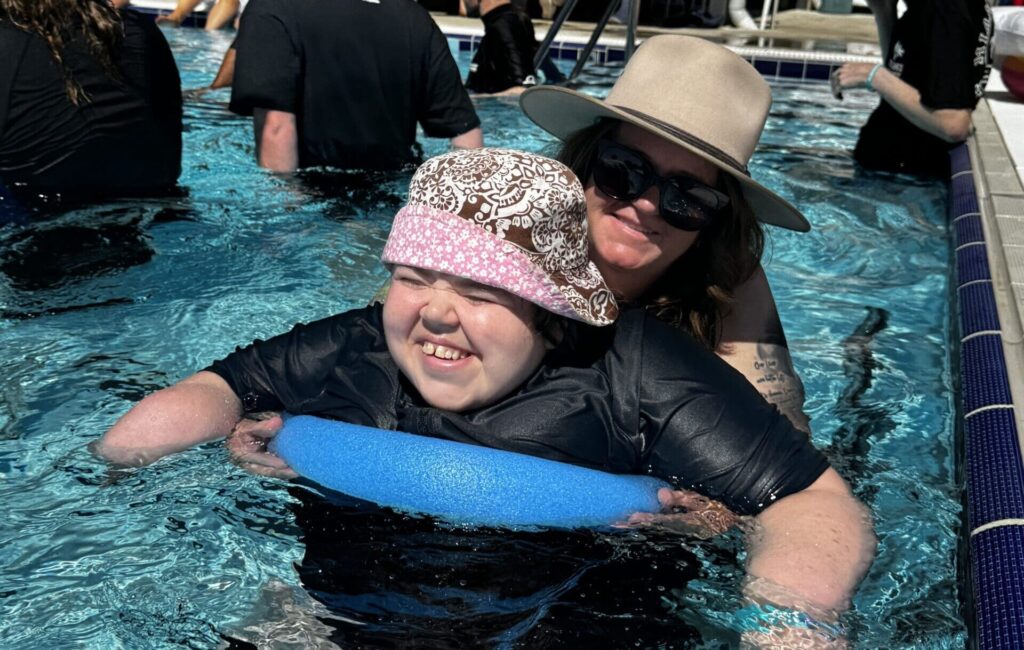 Jasmine-Thompson-Lehmann-and-Leanne-Hill-loving-the-accessible-Olympic-pool