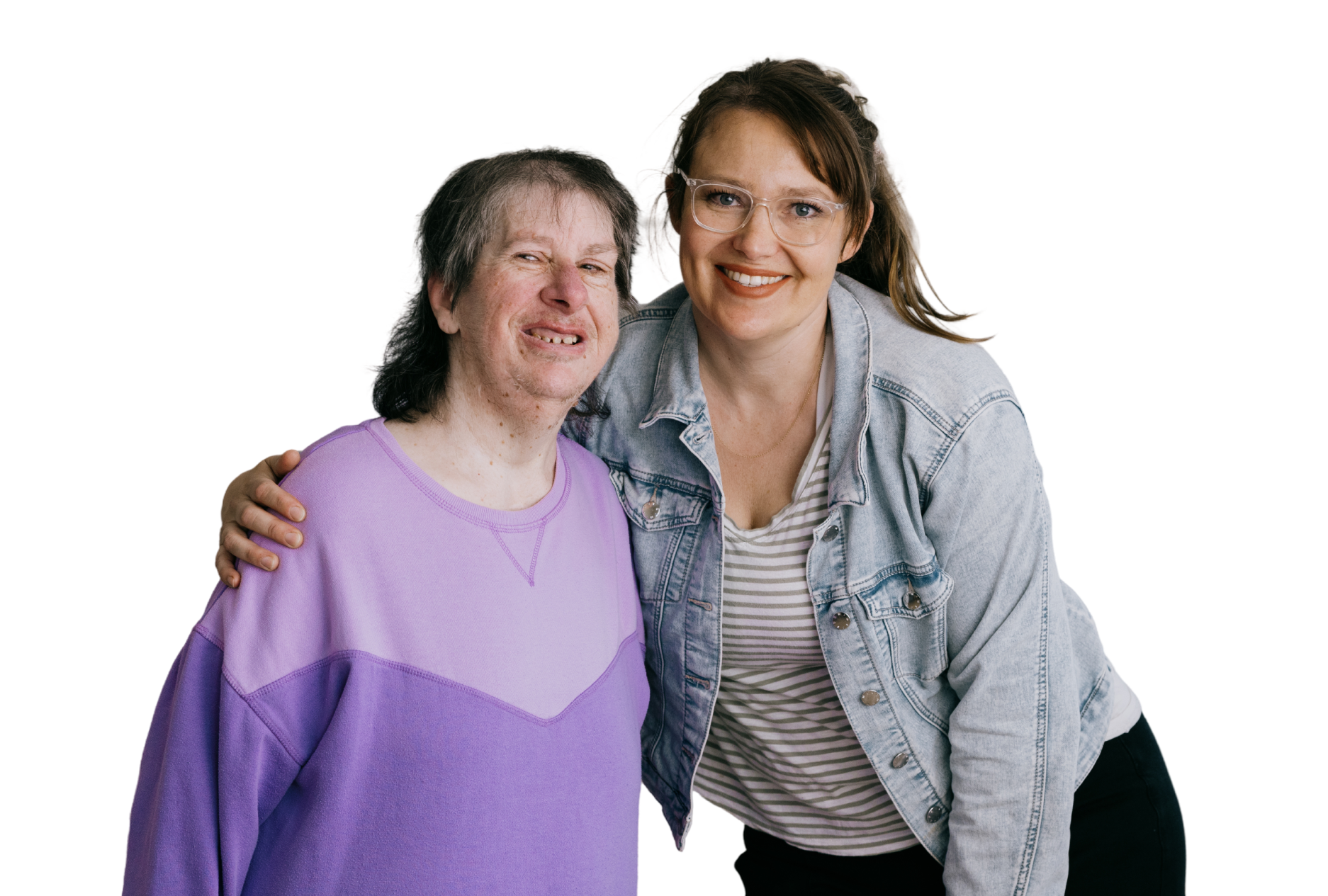 Supported Independent Living Client Debbie smiling with a Support Worker.